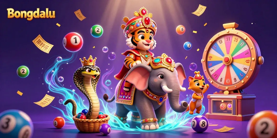 Bongdalu reveals a vibrant gaming scene with a maharaja tiger and elephant amidst lottery elements.