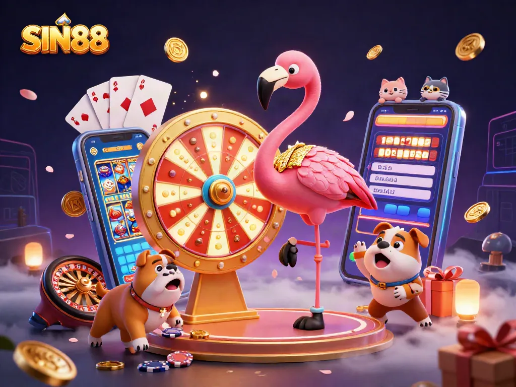 SIN88 offers thrilling gameplay with a dynamic 3D scene featuring a game host and exciting casino elements.