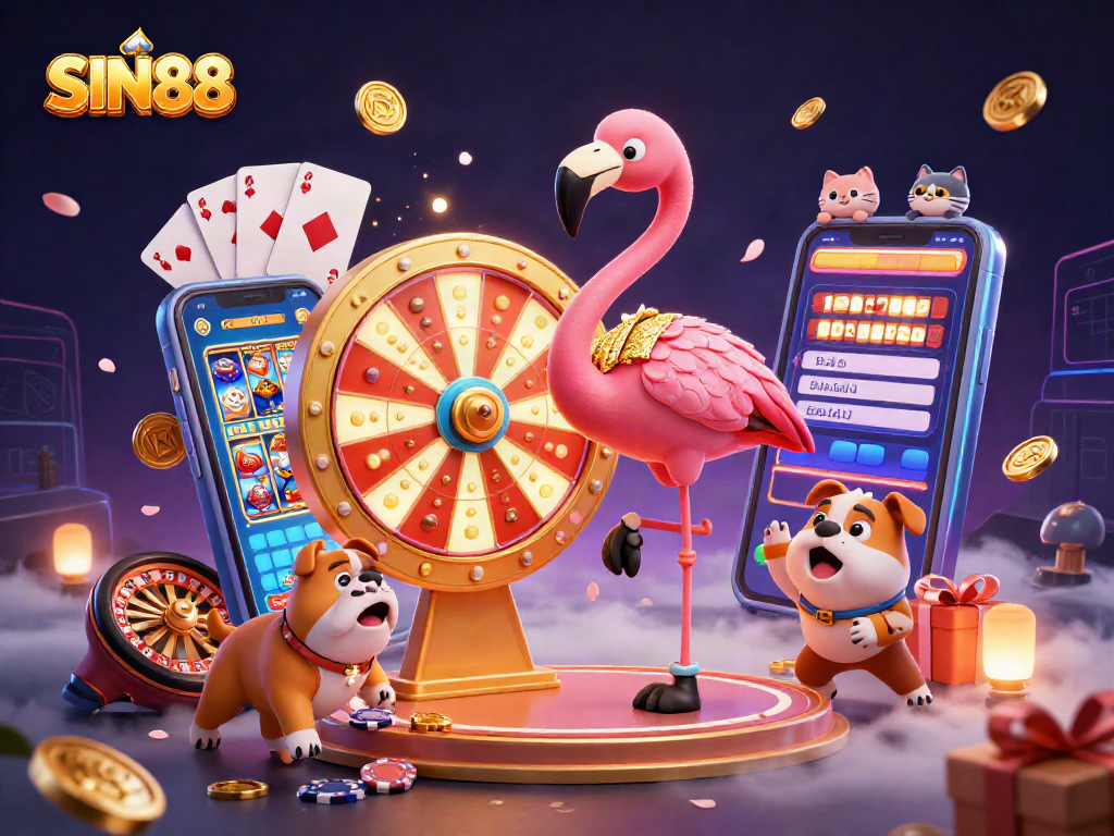 SIN88 offers thrilling gameplay with a dynamic 3D scene featuring a game host and exciting casino elements.