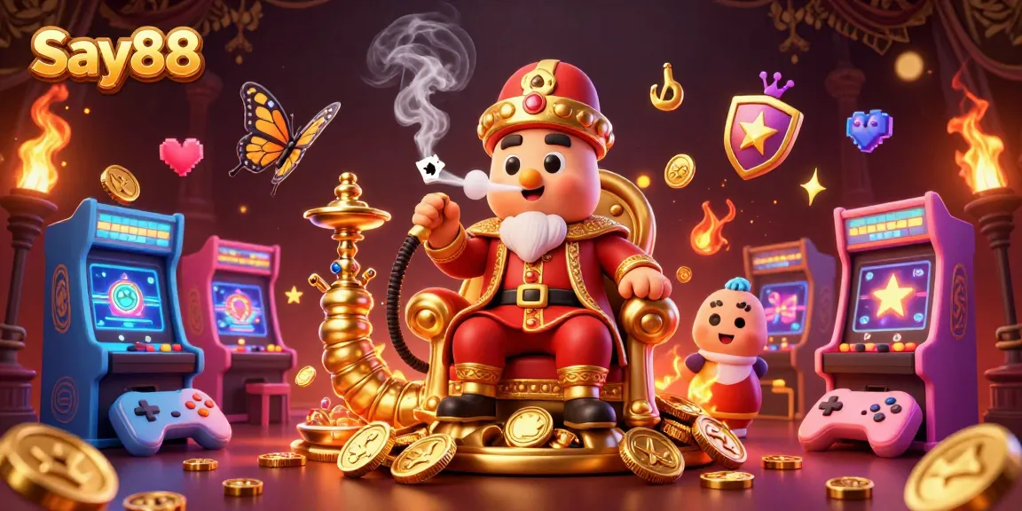 Engage with Say88's top-tier gaming experience featuring vibrant casino elements and a whimsical character.